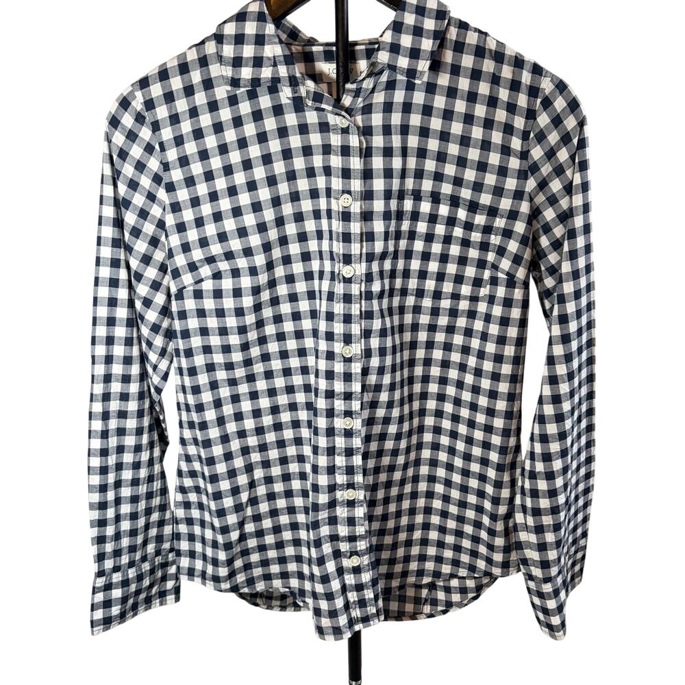J Crew womens navy white buffalo check long sleeve button up. Size M. preppy